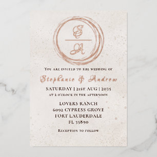 Elegant Roos Gold Monogram Wedding Folie Uitnodigi Uitnodiging
