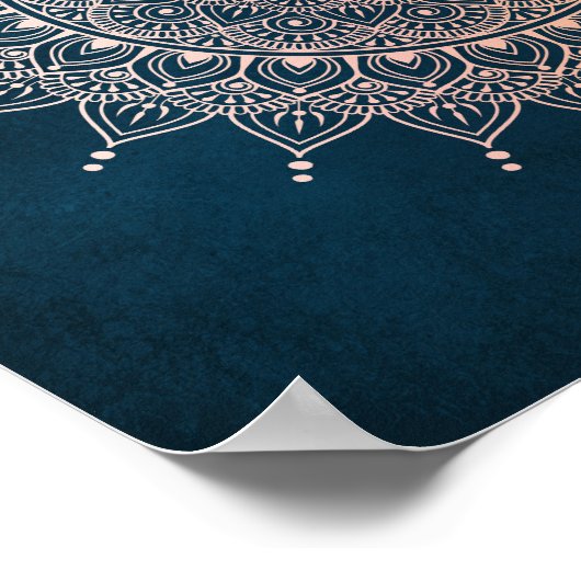 Elegant Roos Gold op Blauwgroen Floral Henna Manda Poster (Hoek)