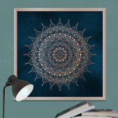 Elegant Roos Gold op Blauwgroen Floral Henna Manda Poster