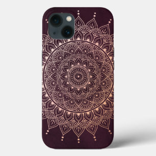Elegant Roos Gold op Bourgogne Floral Henna Mandal iPhone 13 Hoesje