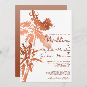 Elegant Roos Gold Palm Trees Tropical Wedding Kaart