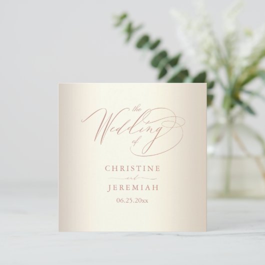 Elegant Roos Gold Script Shiny Champagne Weddensch Programma (Staand voorkant)