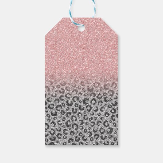 Elegant Roos Gold Silver Glitter Leopard Print Cadeaulabel (Achterkant)