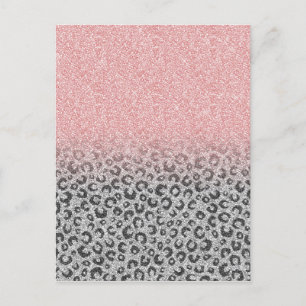Elegant Roos Gold Silver Glitter Leopard Print Feestdagenkaart