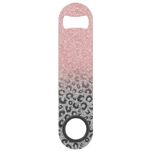 Elegant Roos Gold Silver Glitter Leopard Print Speed Flessenopener (Achterkant)