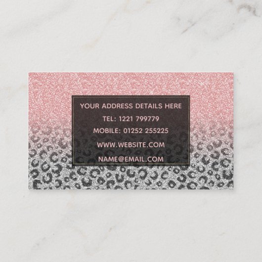 Elegant Roos Gold Silver Glitter Leopard Print Visitekaartje (Achterkant)