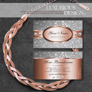 Elegant Roos Gold Silver Glitter Stars Diamonds Visitekaartje