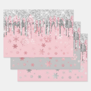 Elegant Roos Gold Silver-kerstsnowflakes Inpakpapier Vel