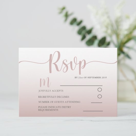 Elegant Roos Gold Simple RSVP Weddenschap (Staand voorkant)