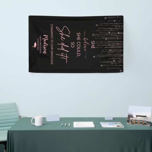 Elegant Roos Gold Sparking Glitter Afstuderen Spandoek (Beurs)