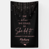 Elegant Roos Gold Sparking Glitter Afstuderen Spandoek (Verticaal)