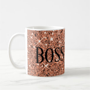 Elegant Roos Gold Sparkle Glitter Boss Babe Black Koffiemok