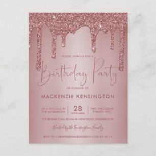 Elegant Roos Gold Sparkle Glitter Drift Birthday Briefkaart