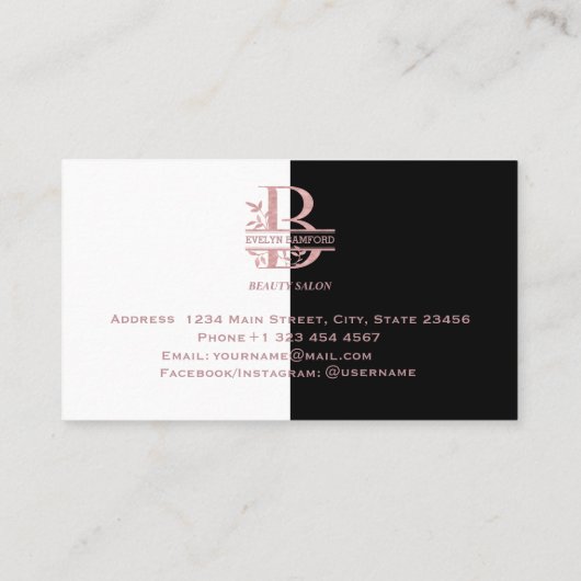 Elegant Roos Gold Split Custom Monogram Letter B Visitekaartje (Achterkant)