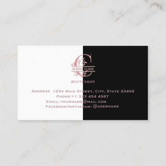 Elegant Roos Gold Split Custom Monogram Letter C Visitekaartje (Achterkant)