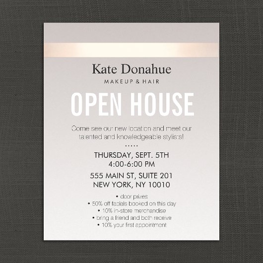 Elegant Roos Gold Striped Moderne Open House Flyer