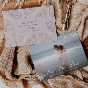 Elegant Roos Gold Tropical Hibiscus Floral Foto Save The Date