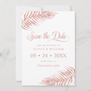Elegant Roos Gold Tropical Palm Leaf Weduwen spare Save The Date
