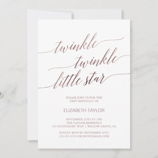 Elegant Roos Gold Twinkle Kaart (Voorkant)