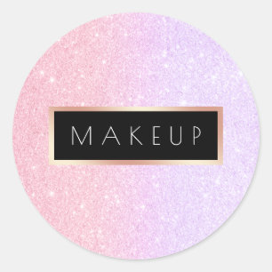 Elegant roos gold & violet glitter make-up kunsten ronde sticker