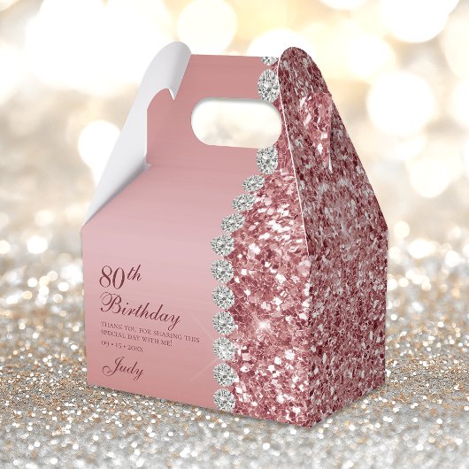 Elegant Roos Goud 80ste Verjaardag Bedankdoosjes
