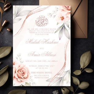 Elegant Roos Goud Bloemen Islamitisch Moslim bruil Kaart