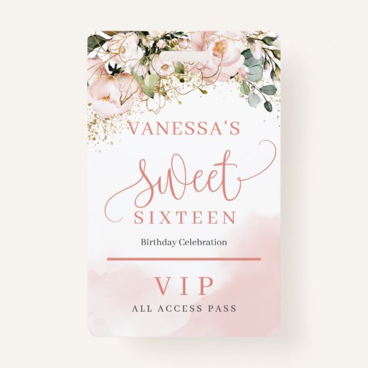 Elegant roos goud bloemeneucalyptus goud zestien badge (Voorkant)