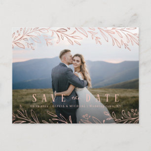 Elegant roos goud botanische foto behalve datum briefkaart