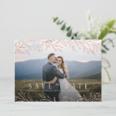 Elegant roos goud botanische foto behalve datum kaart (Staand voorkant)