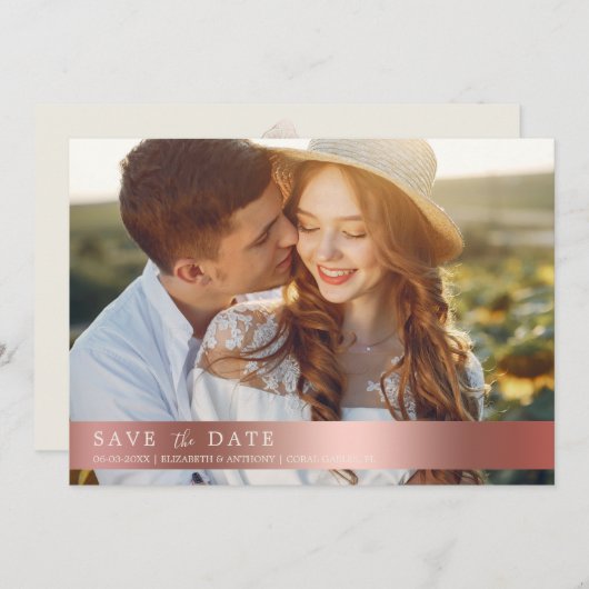 Elegant Roos Goud Botanische Foto QR Code Save The Date (Voorkant / Achterkant)