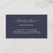 Elegant roos goud en blauwe schaar haarstylist visitekaartje (Achterkant)