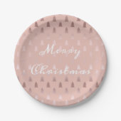Elegant roos goud en roze kerstboomstructuur papieren bordje (Voorkant)
