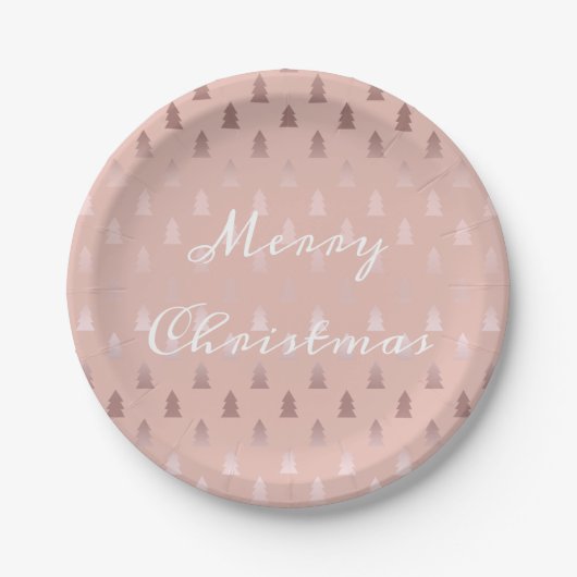 Elegant roos goud en roze kerstboomstructuur papieren bordje (Voorkant)