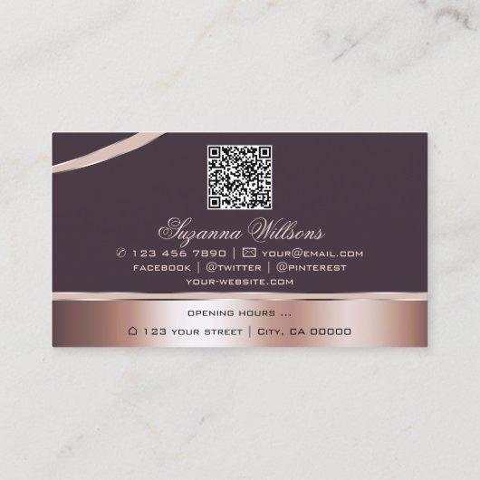Elegant Roos Goud gebogen lijnen Monogram QR-code Visitekaartje (Achterkant)