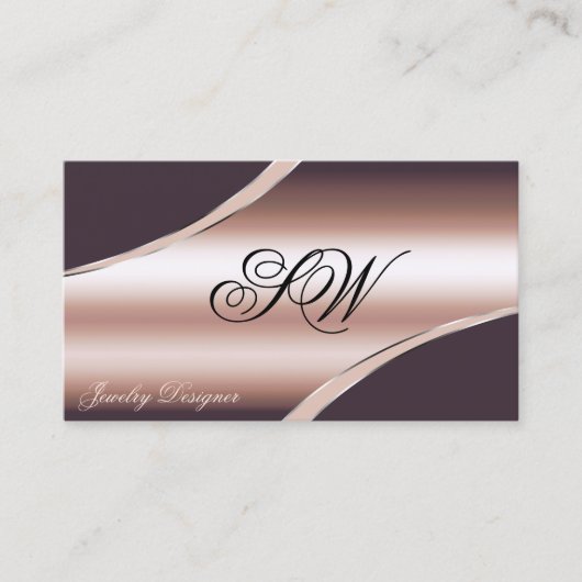 Elegant Roos Goud gebogen lijnen Monogram QR-code Visitekaartje (Voorkant)