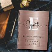 Elegant Roos Goud Geborsteld Metaal Wit Monogram Planner