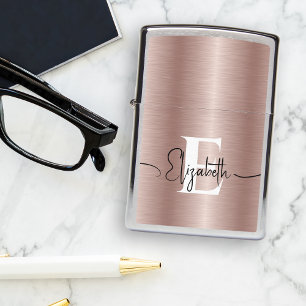 Elegant Roos Goud Geborsteld Metalen Script Monogr