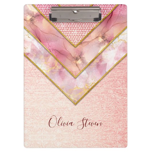 Elegant roos goud girly geometrisch schetsboek klembord (Voorkant)