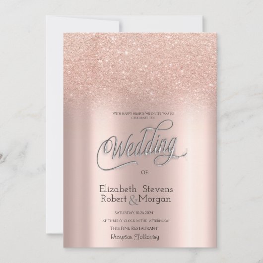 Elegant Roos Goud Glitter Bokeh Bruiloft Kaart (Voorkant)