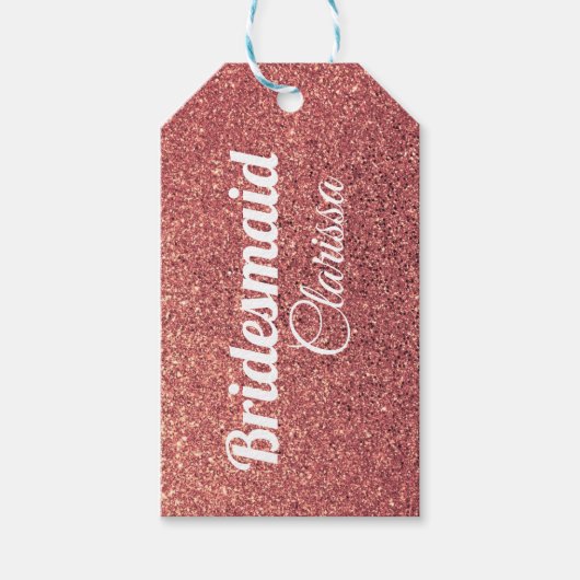 elegant roos goud glitter bridesmaid cadeaulabel (Voorkant)