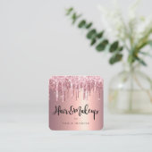 Elegant roos goud glitter druppelt haar make-up op vierkante visitekaartje (Staand voorkant)