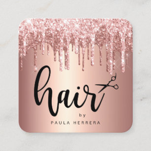 Elegant roos goud glitter druppelt haarstylist vierkante visitekaartje