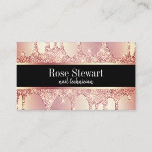Elegant roos goud glitter druppelt nagels visitekaartje