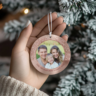 Elegant Roos Goud Glitter Foto Metallic Keramisch Ornament