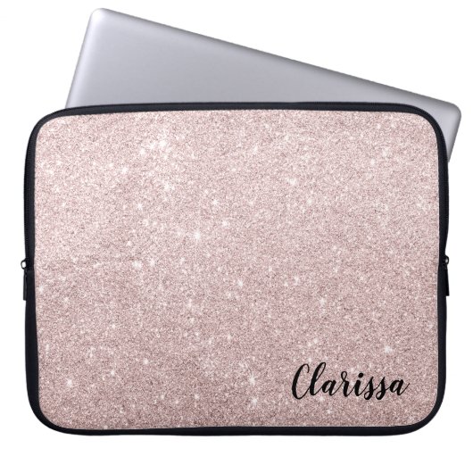 elegant roos goud glitter laptop sleeve (Voorkant)