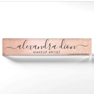 Elegant roos goud glitter make-up artiest naambordje