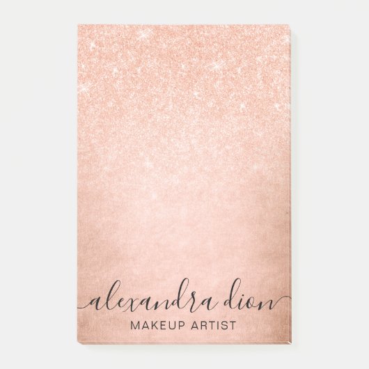 Elegant roos goud glitter make-up artiest post-it® notes (Voorkant)
