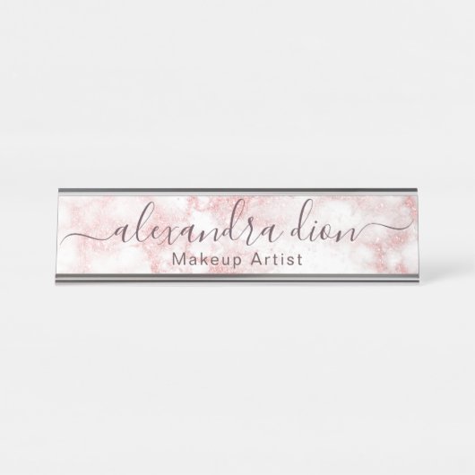 Elegant roos goud glitter marmer make-up kunstenaa bureau naambordje (Voorkant)