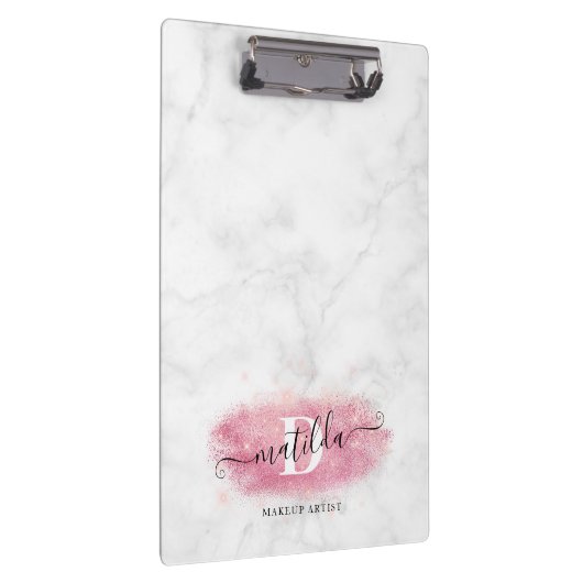 Elegant roos goud glitter marmer make-up kunstenaa klembord (Rechts)