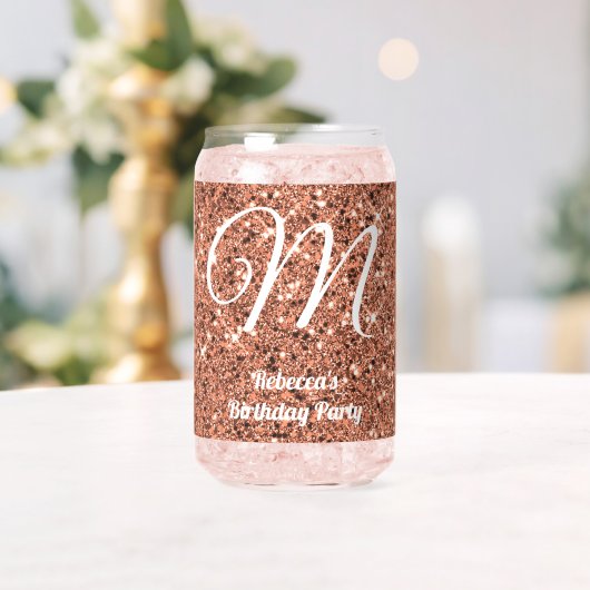 Elegant Roos Goud Glitter Naam Monogram Party Blikvorm Glas (Insitu (Huwelijk))